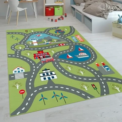 Image of Paco Home Kids Rug, Play Mat Playroom Animals Roads Cars Maps Treasure Hunt Pirates, Size:200x200 cm square, Colour:Cream