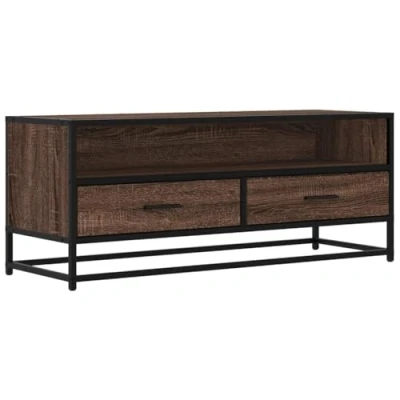Image of vidaXL TV Cabinet Table Brown Oak Engineered Wood/Metal Stand for Living Room/Bedroom, 80x34.5x40 cm