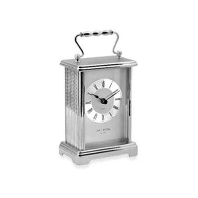 Image of Widdop William Silver Finish White Dial Black Roman Numerals Carriage Clock