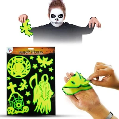 Image of Halloween Window Sticker Sheet, Include Ghosts, Pumpkins and Bats, Self Adhesive Backing, Glow in The Dark Wall Decals for Decoration (Halloween Design 1)