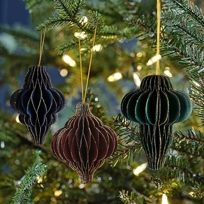 Image of Ginger Ray Glitter Edge Honeycomb Hanging Christmas Tree Decorations 3 Pack