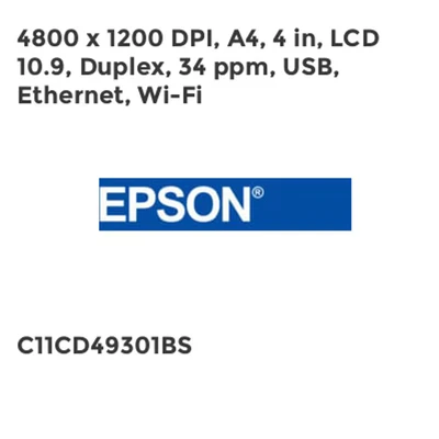 Image of Epson 4800 x 1200 DPI, A4, 4 in, LCD 10.9, Duplex, 34 ppm, USB, Ethernet, Wi Fi