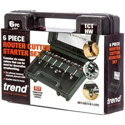 Image of Trend 6 Piece Router Bit Starter Set, 1/2 Inch Shank, Tungsten Carbide Tipped, Storage Case Included, SET/SS11X1/2TC