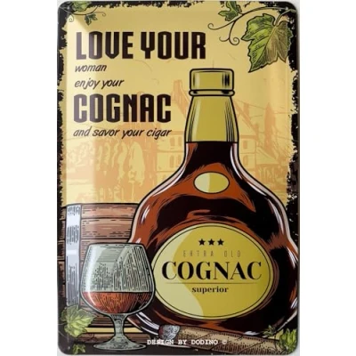 Image of DODINO 20 x 30 cm Retro Tin Signs Cognac Sign with Funny Sayings as a Gift, Metal Vintage Alcohol Accessories, Decorative Kitchen