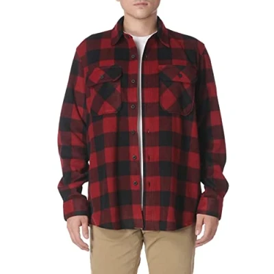 Image of Wrangler Authentics Men&#039;s Long Sleeve Fleece Shirt Jacket Button, Red Buffalo Plaid, S