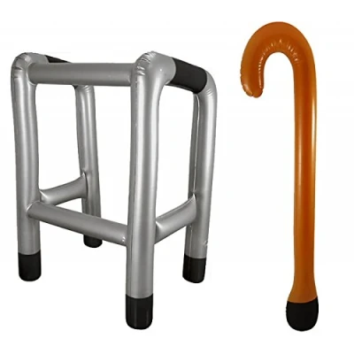 Image of Inflatable Zimmer Frame and Walking Stick Blow Up Toy Novelty Gag Joke Dress