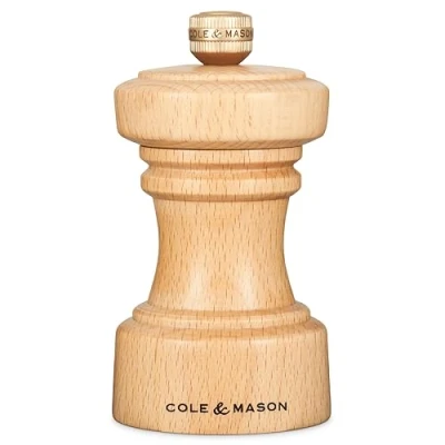 Image of Cole &amp; Mason H233051 Hoxton Natural Beech Salt Mill, Non Corroding Ceramic Mechanism, Compact Grinder with Adjustable Grind, Wood, 104mm, Seasoning Lifetime Mechanism Guarantee