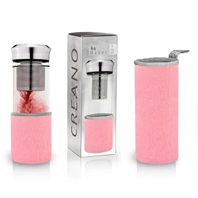 Image of Creano &quot;Teamaker tea bottle to go from glass with strainer for loose 400ml (Pink)