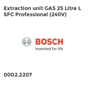 Image of Bosch Professional Wet/Dry Extractor GAS 25 L SFC (240V, incl. Coarse dirt nozzle, Crevice hose, Floor nozzle set, 1 x polyester filter, Suction regulator control, 2 dust extraction pipe)