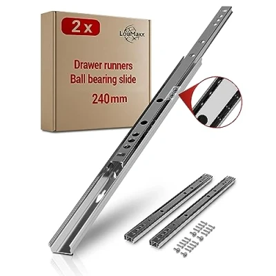 Image of LouMaxx Ball Bearing Drawer Runners 2 Pack (1 Pair) 246 mm 17 Groove Slides High Quality Partial Extension Easy to Install Durable Steel Construction