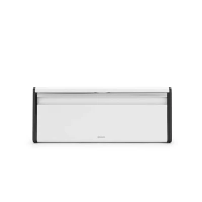 Image of Brabantia Rectangular Fall Front Bread Bin (White) Large Opening Flat Top Box, Fits 2 Loaves