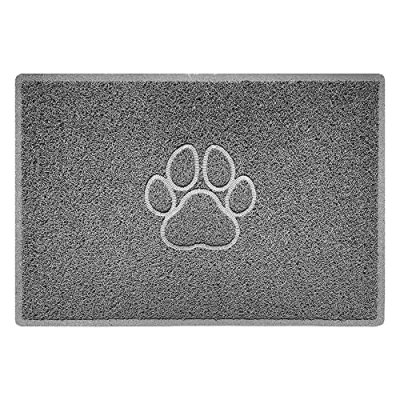 Image of Nicoman PAW Shape Cat Litter Box Mat, Dog Food Feeding Tray Matt, Non Slip, Easy Clean, Washable(90x60cm,Large),GREY