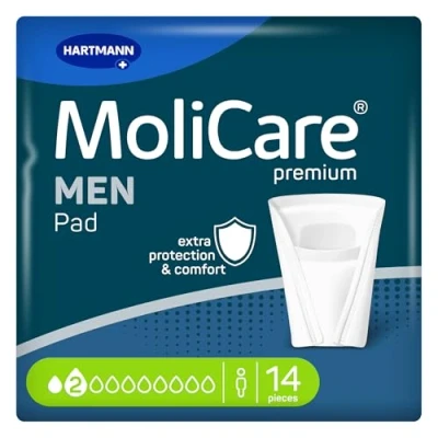 Image of MoliCare Men Pad 2 Drops Discreet Incontinence Pads for Men, Protection Drips &amp; Dribbles, Instant Dry Feeling, Advanced Skin Protection, Pouch Design, 14 Pieces