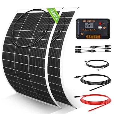 Image of ECO WORTHY 260Watt 12Volt Flexible Solar Panel Kit for Off Grid Home RV, Boat and Uneven Surfaces:2pcs 130W Mono + 30A 12V Charger Controller Cable Tray Y Branch