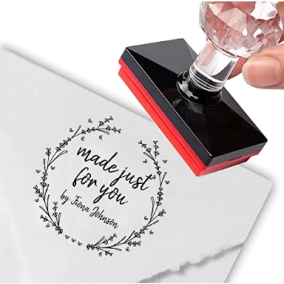 Image of Custom Stamp Personalized Made Just for You Lavender Hearts Wreath Wedding Date Address Labels