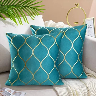 Image of Hanrunsi Cushions Cover 40 x40 Turquoise Pillow Cases 2 Pack Velvet Square Decorative Cushion Teal Green Throw Covers for Bedroom Couch Sofa