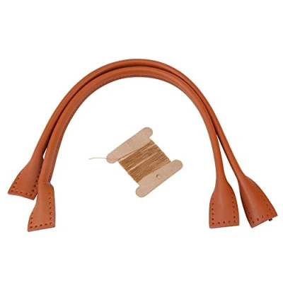Image of 2 Pcs Leather Bag Handles, Genuine Straps Handle with Holes for DIY Hand Accessories Thread Black Brown(Brown)