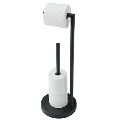 Image of Toilet Roll Holder Free Standing, NEWRAIN Black Bathroom Accessories Freestanding Holder, Stainless Steel Storage