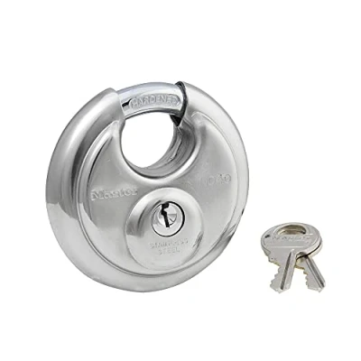 Image of Master Lock 40KADPF Round Padlock with Shielded Shackle, Stainless Steel,Silver
