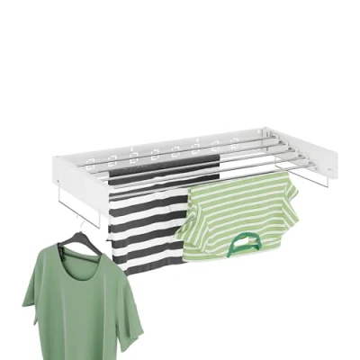 Image of Relaxdays Wall Mounted Clothes Airer, Folding, 15 x 100 50.5 cm, Space Saving, Laundry Drying Rack, Extendable, White, Steel, Stainless steel