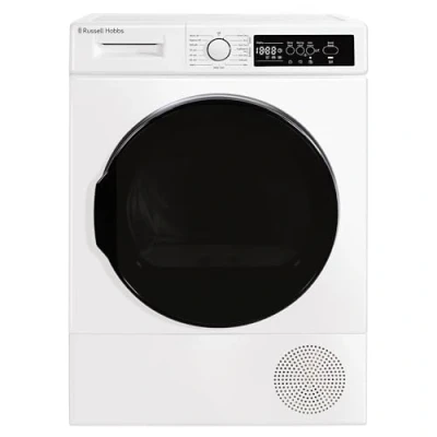 Image of Russell Hobbs Freestanding Electric Heat Pump Condenser Tumble Dryer, 8kg Capacity, 15 Programmes, 3 Settings, LED Display, Anti Crease, Child Lock in White RH8HPTD1E12W