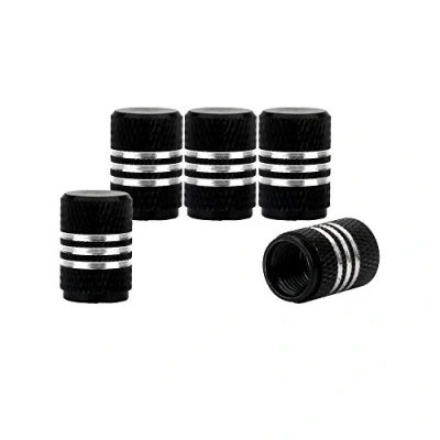 Image of SENZEAL Silver Around Valve Caps Aluminum Alloy Air Tyre Dust Pack of 5 Black