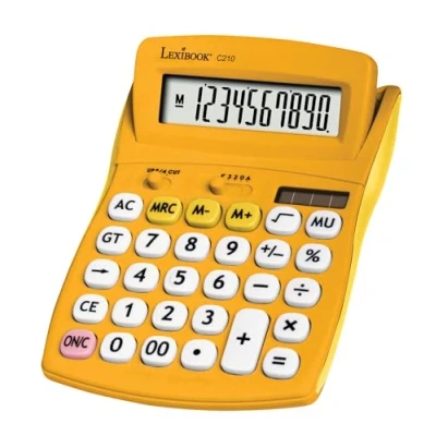 Image of Lexibook, FRUITIES® Desktop calculator with tilting display, 10 digits, Basic and advanced functions, Large keys, Solar battery powered, Yellow, C210D