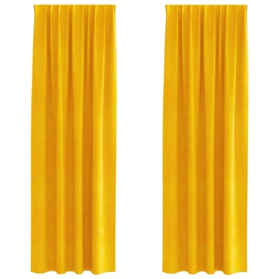 Image of vidaXL Blackout Curtains with Top Tape 2 pcs Mustard Yellow Velvet
