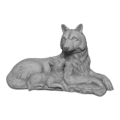 Image of gartendekoparadies.de She wolf with small puppy, stone figure, H. 23 cm, 9 kg, gray, frost proof made of cast for outdoor use
