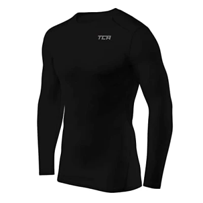 Image of TCA Boys&#039; HyperFusion Compression Base Layer Top Long Sleeve Under Shirt Crew Neck Black, 10 12 Years