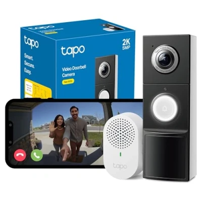 Image of Tapo D235 2K 5MP Doorbell Camera Wireless(2024 Release)180Ultra Wide Video Wireless or Wired, Battery 210 Day,Ring Chime Included,Head to Toe View,IP66, Free Detection,Alexa,No Monthly Fee