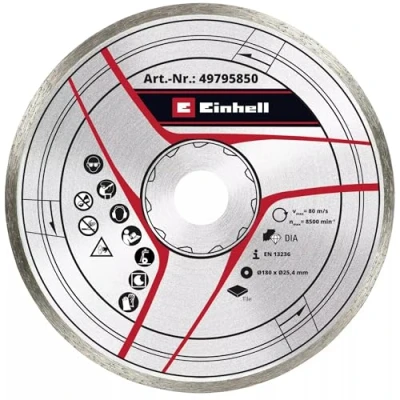 Image of Original Einhell Diamond Cutting Disc 180 x 25.4 mm (Tile Cutter Accessories, Diameter mm, 4 Edge, Max. 8500 rpm, for Tile Machines)