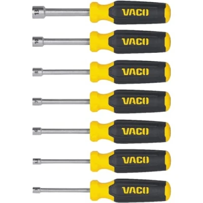Image of VACO VAC7071 7 Piece Metric Hex Nut Driver Set, Hollow Shaft, Magnetic, Laser Etched Sizes 5 13 mm