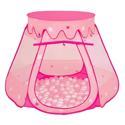 Image of Selonis Play Tent 105X90cm/100 Balls Castle House Pop Up Ballpit Plastic For Kids, Pink:Pearl Transparent