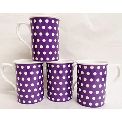 Image of fromeuropewithlove Purple Dots Mugs Fine Bone China Set of 4 Lavender Hand Decorated in UK