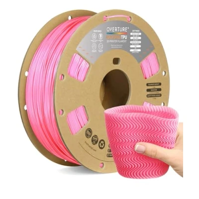 Image of OVERTURE TPU High Speed Filament 1.75mm Flexible 95A Roll, 3D Printer Filament,Dimensional Accuracy +/ 0.02 mm, Fit Most FDM Printer(HS Pink)