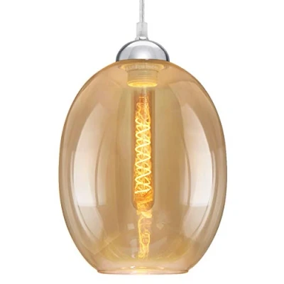 Image of Modern Vintage Glass Pendant Ceiling Light Oval Lamp Shade Smoked Amber Colour M0196F