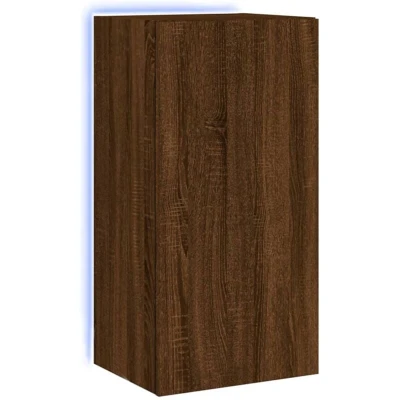 Image of vidaXL TV Wall Cabinet with LED Lights Brown Oak 40.5x35x80 cm