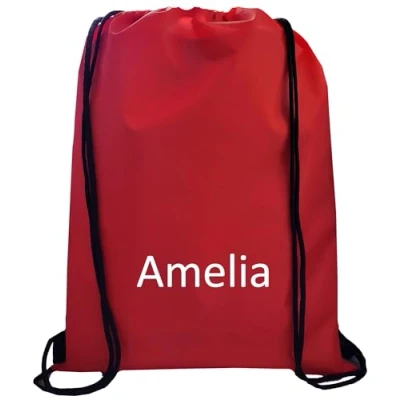 Image of JJLC Personalised School Sports Gym PE Drawstring Bag Embroidered Name (Red)