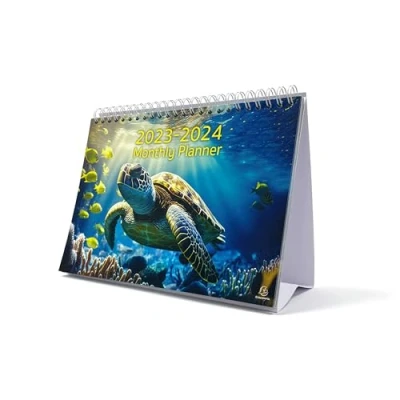 Image of Exacompta Ref GS049Z Sep 2023 Oct 2024 Desk Calendar/Monthly Planner Underwater Design Month per Page Incl UK Holidays 210mm x 150mm Stands Securely on a Desk/Shelf Section for Reminders &amp; Notes