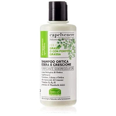Image of Helan Capelvenere Nettle, Ivy and Watercress Shampoo for Greasy Hair with Oily Dandruff Gentle Vegan Care Purifying Sebum Regulating Action Made in Italy Shampoos, 200 ml