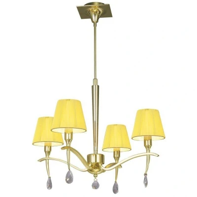 Image of Siena Ceiling Pendant Round 4 Light E14, Polished Brass with Amber Cream Shades And Clear Crystal