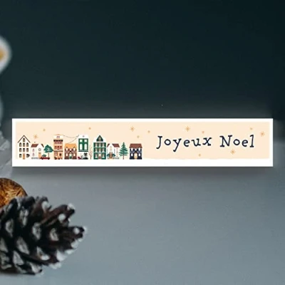 Image of Global Designs Joyeux Noel Snowy Street Scene Festive Standing Wooden Block Christmas Decor