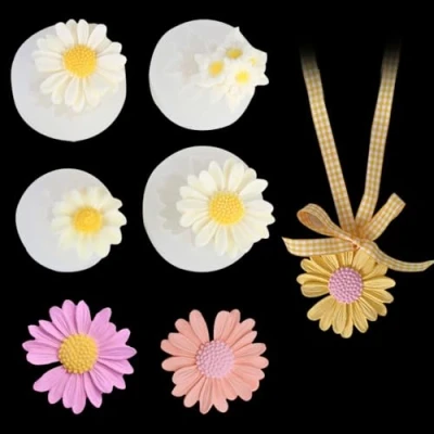 Image of FineInno 4Pcs 3D Flower Resin Moulds, Daisy Moulds Silicone, Fondant Mold, Sunflower Epoxy Casting Mould for DIY Pendant Jewelry Making