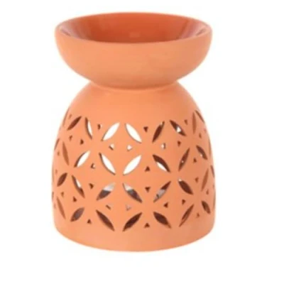 Image of Orange Large Terracotta Oil Burner 20cm x 16cm (1 Pc.) Use with Fragrance Oils or Wax Melts for Calming Scents, Great Gift and Home Decor Piece