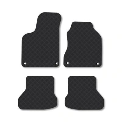 Image of Rubber Car Mats Compatible with VW Polo (1999 2002) Tailored Fit Floor Set Accessory Black Custom 4 Pieces Clips Anti Slip Backing, Heavy Duty &amp; Waterproof