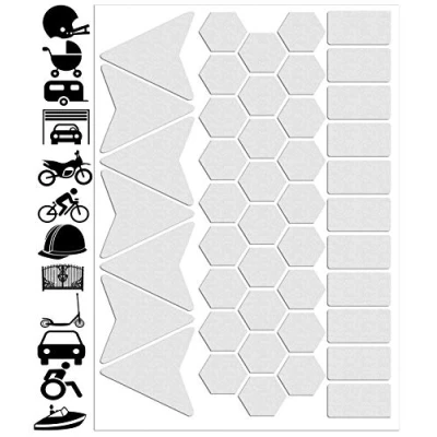 Image of Biomar Labs® 45pcs High Visibility Warning Reflective Stickers Kit Decals White Reflector Highly Night Safety Universal Self Adhesive D 49