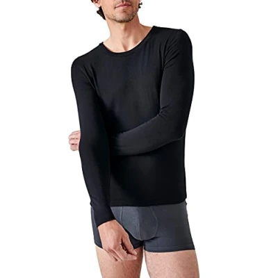 Image of Damart Men&#039;s T Shirt Col Rond Manches Longues Fine Côte Thermol, Black, M