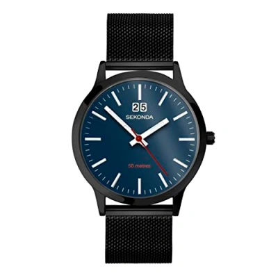 Image of Sekonda Nordic Men&#039;s 40mm Quartz Watch in Blue with Analogue Display, and Black Stainless Steel Mesh Bracelet 30075
