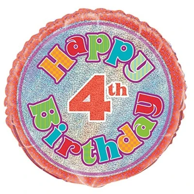 Image of Unique Party 55491 18&quot; Foil Prism Happy 4th Birthday Balloon
